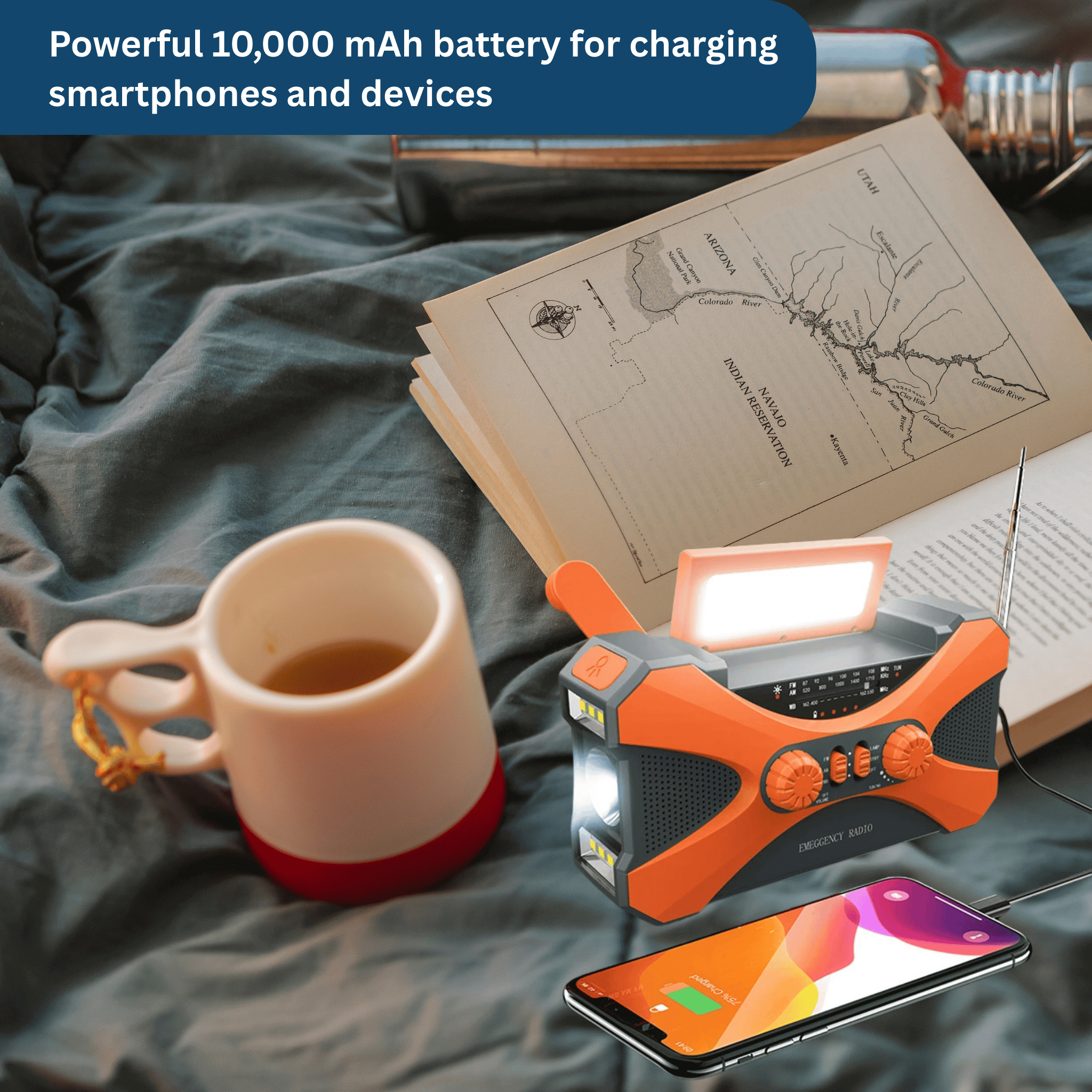 Power Emergency Radio 10,000 mAh – Solar, Hand Crank, LED & SOS