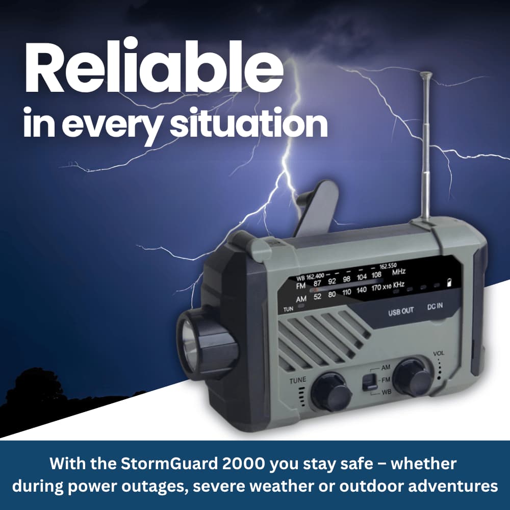 PowerGuard Pro – Emergency Radio with Solar & Hand-Crank Power
