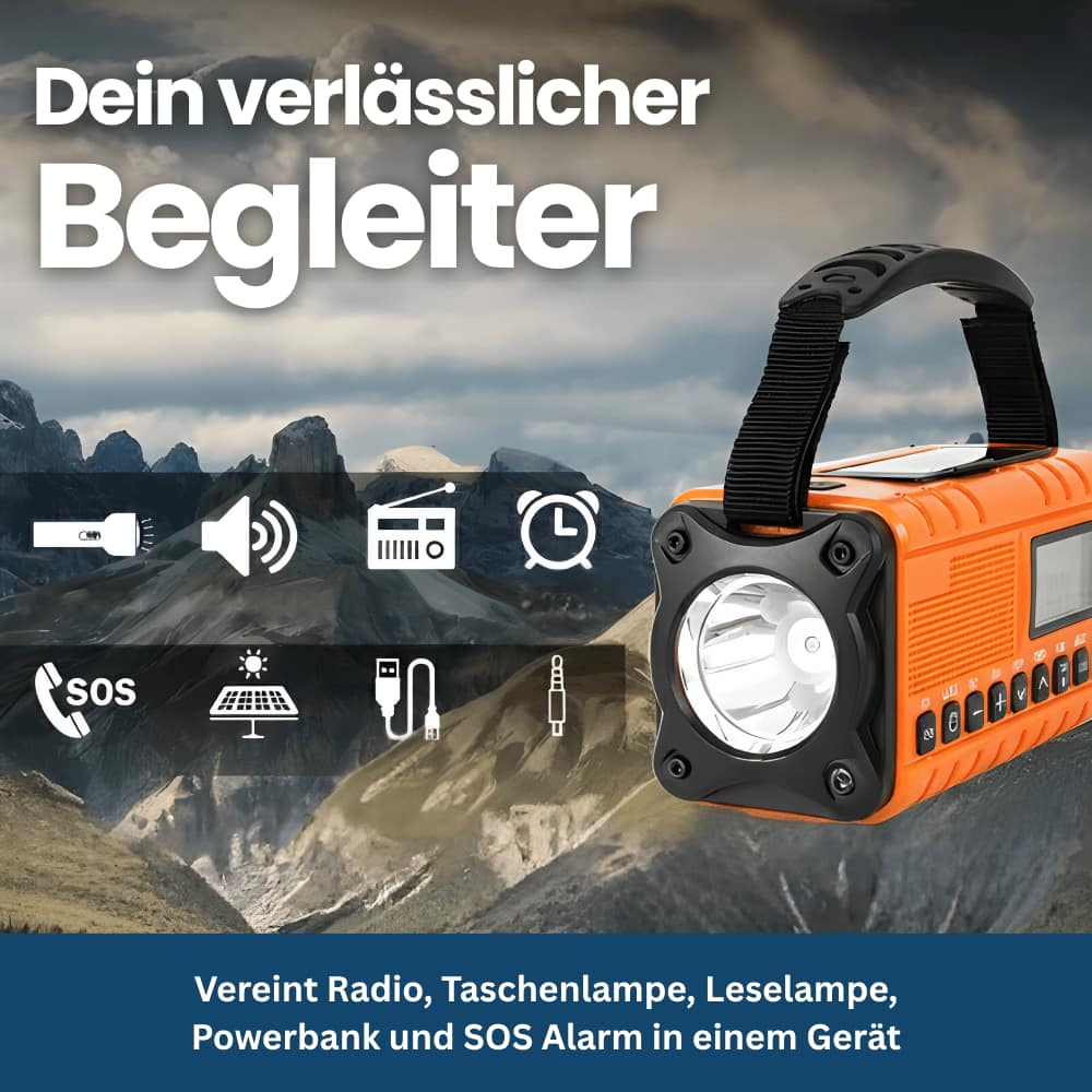 TrailGuard 10K – Solar Radio & Hand-Crank Flashlight