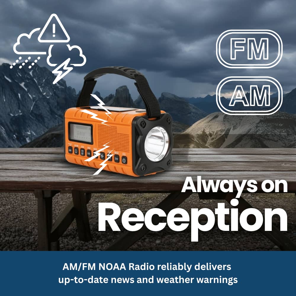 TrailGuard 10K – Solar Radio & Hand-Crank Flashlight