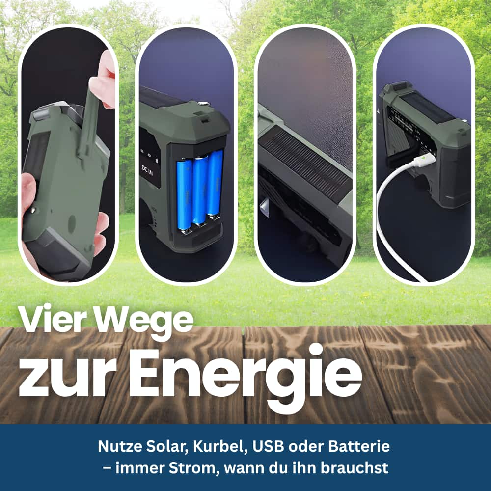 PowerGuard Pro – Emergency Radio with Solar & Hand-Crank Power