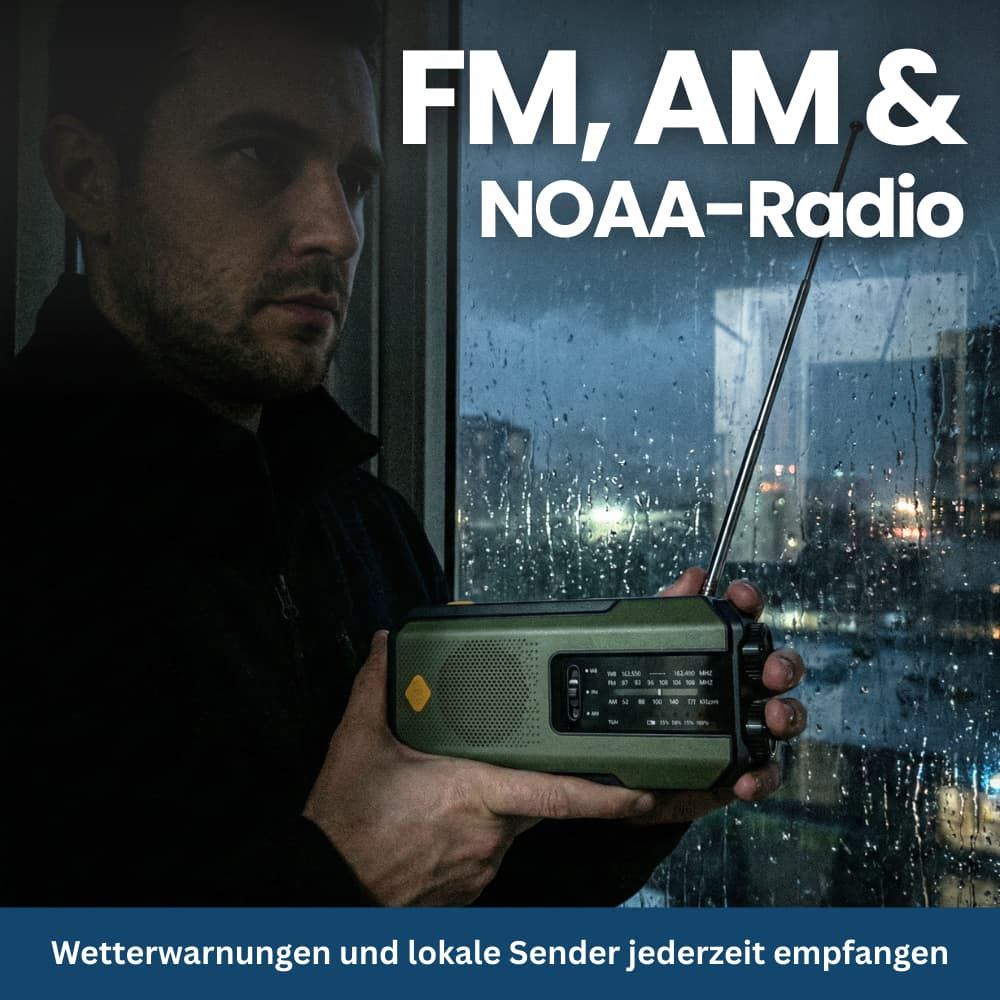 Compact Emergency Radio with Solar, Hand Crank & SOS Function