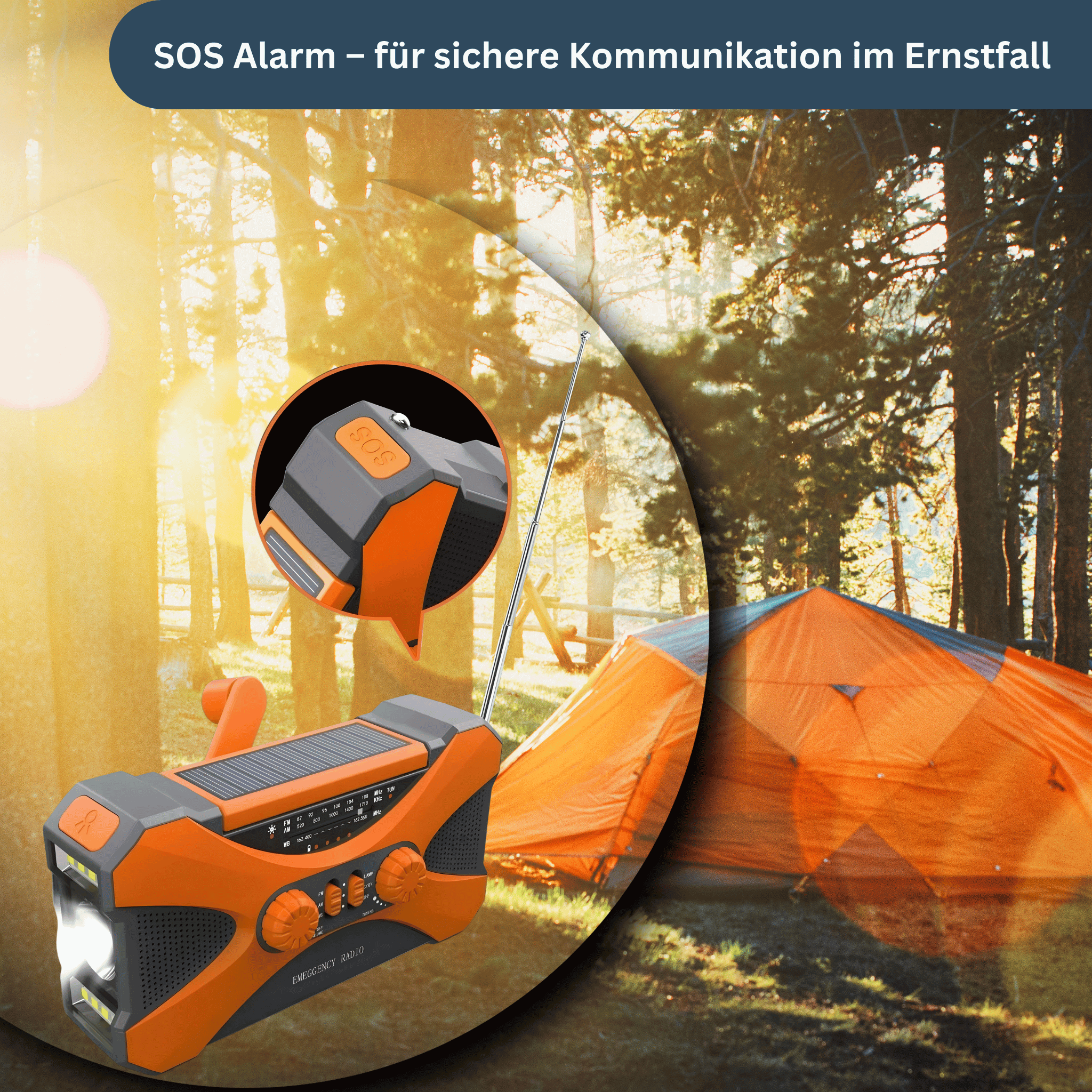 Power Emergency Radio 10,000mAh – Solar, Hand Crank, LED & SOS