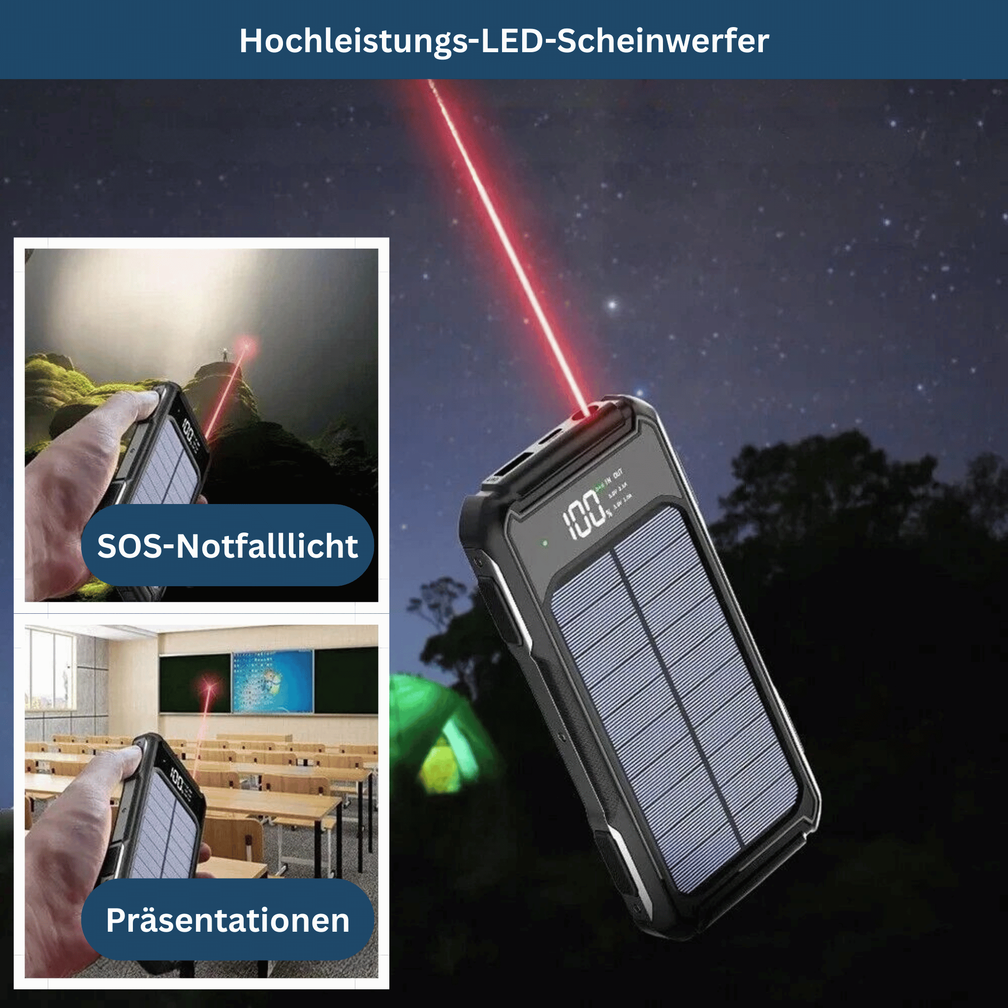 SolarCharge 20K – Powerful Powerbank with Cable & LED Display