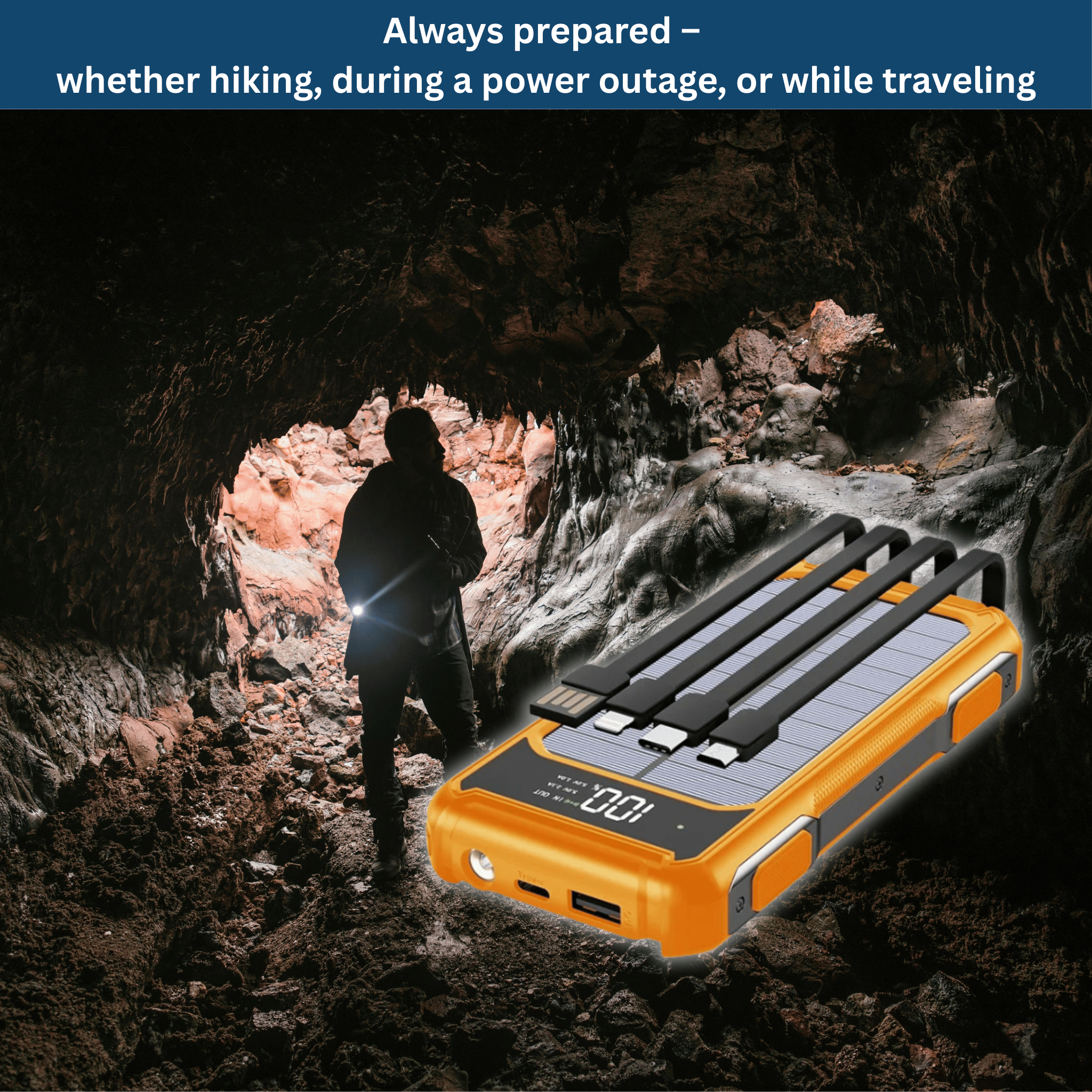 SolarCharge 20K – Powerful Powerbank with Cable & LED Display