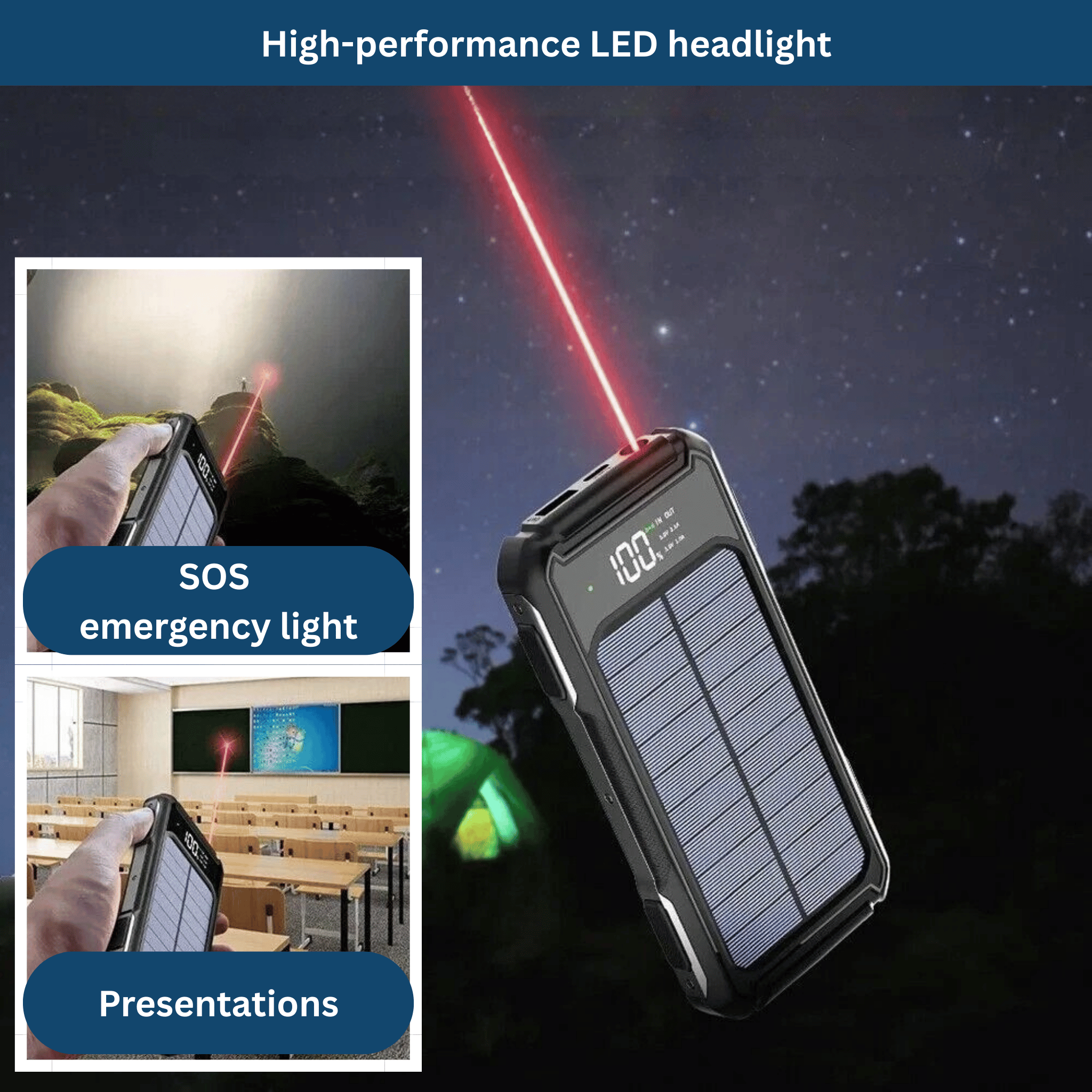 SolarCharge 20K – Powerful Powerbank with Cable & LED Display