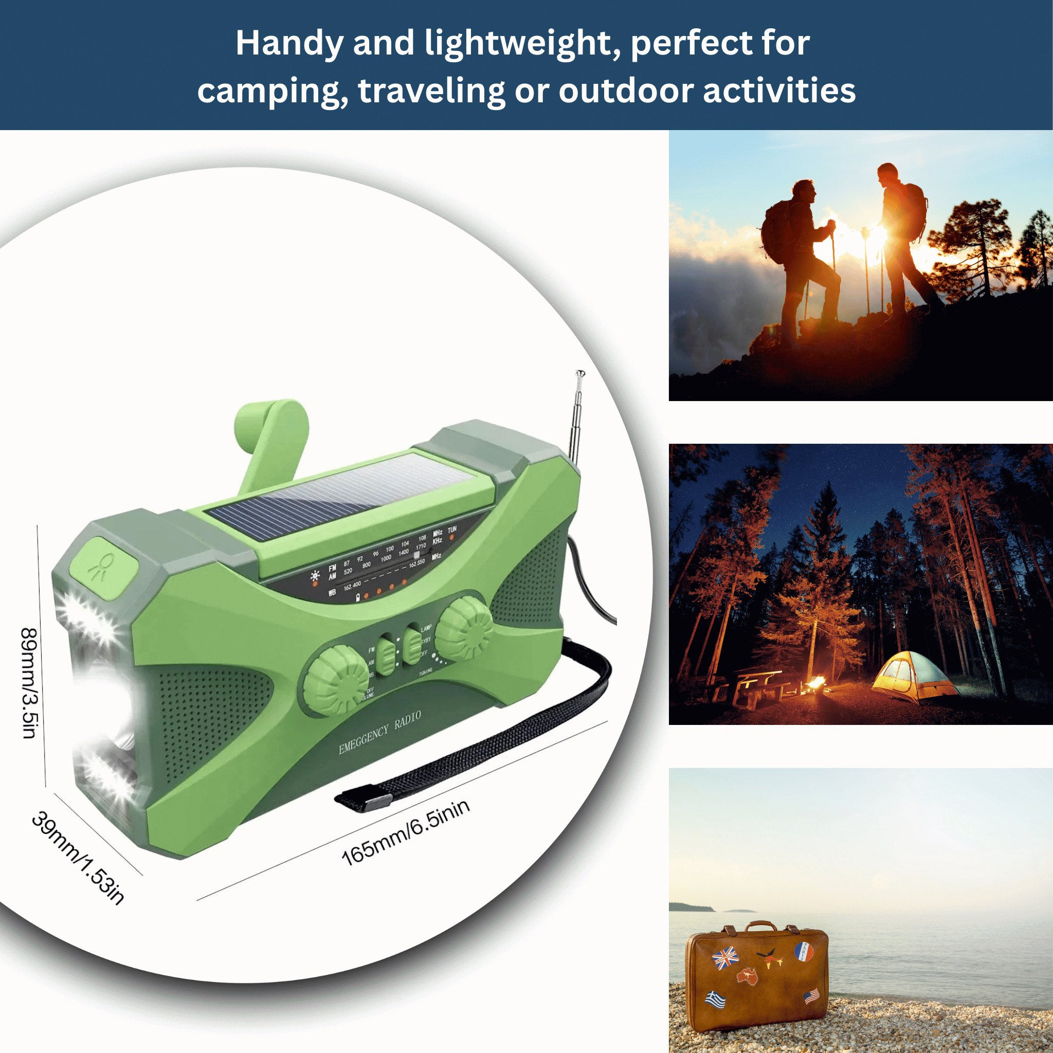 Power Emergency Radio 10,000 mAh – Solar, Hand Crank, LED & SOS