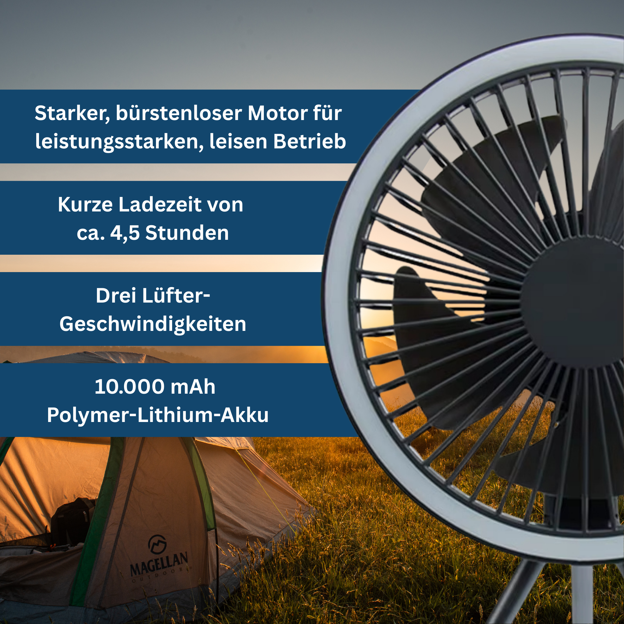 AirBreeze Camping Fan with LED Light