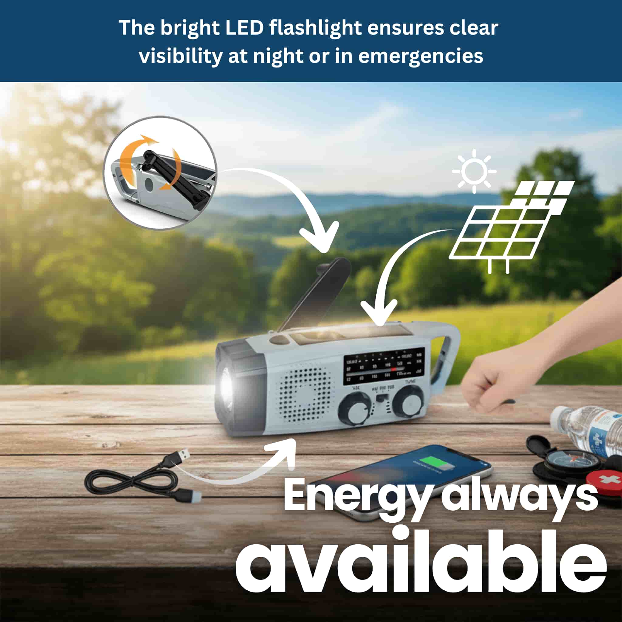 StormGuard 2000 – Solar Emergency Radio with Crank, Light & SOS