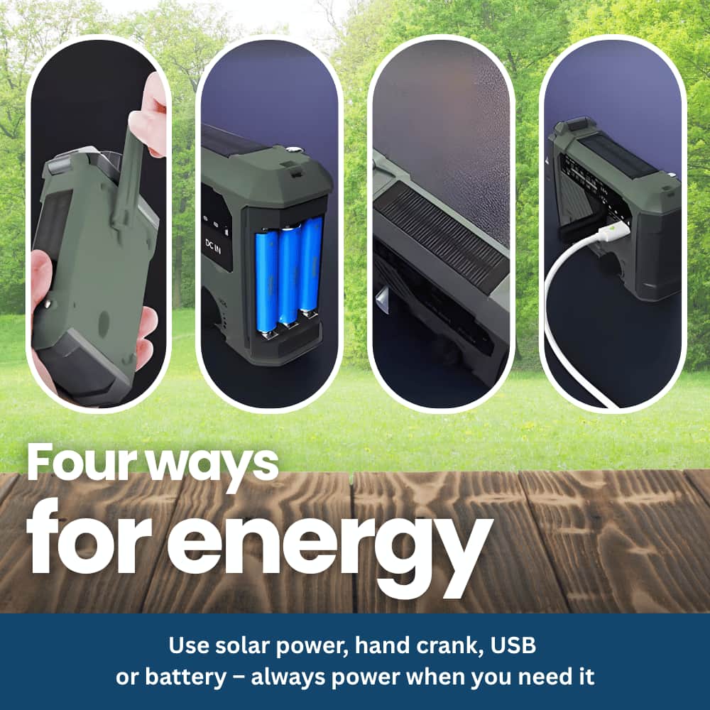 PowerGuard Pro – Emergency Radio with Solar & Hand-Crank Power
