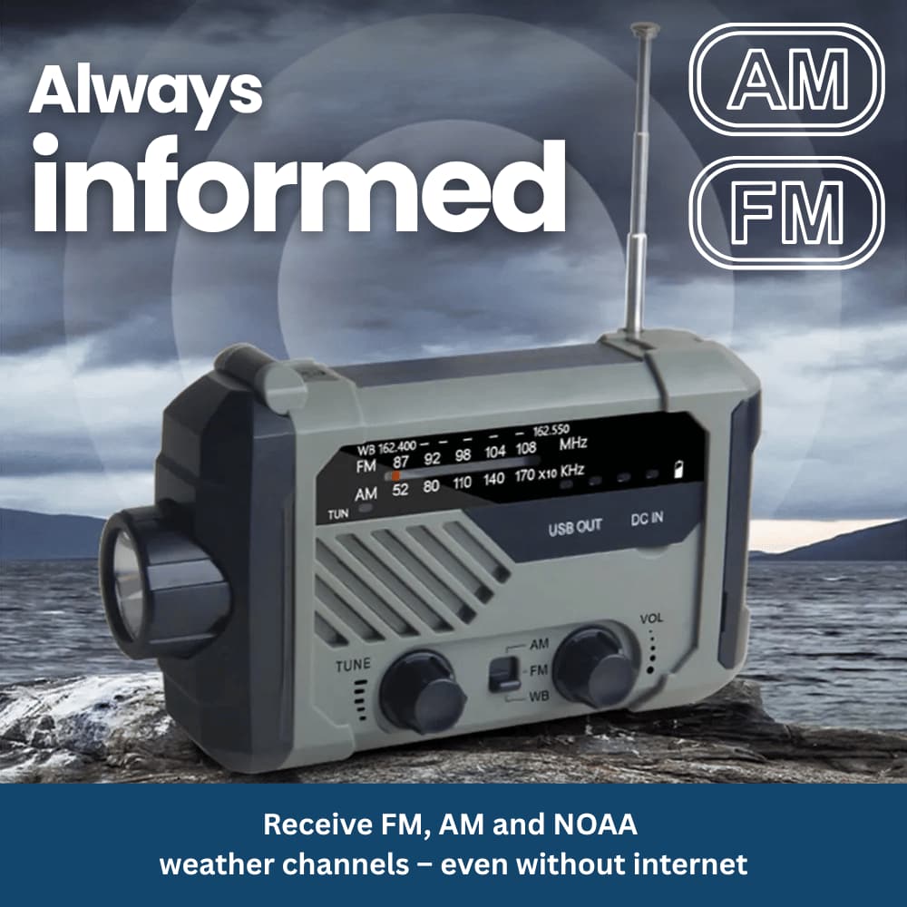 PowerGuard Pro – Emergency Radio with Solar & Hand-Crank Power