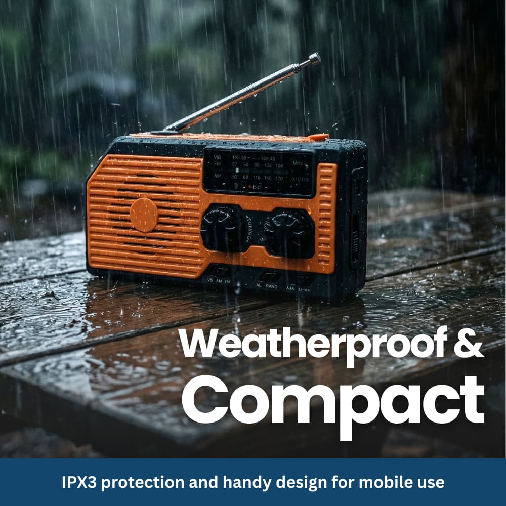 4-in-1 Emergency Radio With Solar Panel, Hand Crank & Power Bank – Blackout & Outdoor
