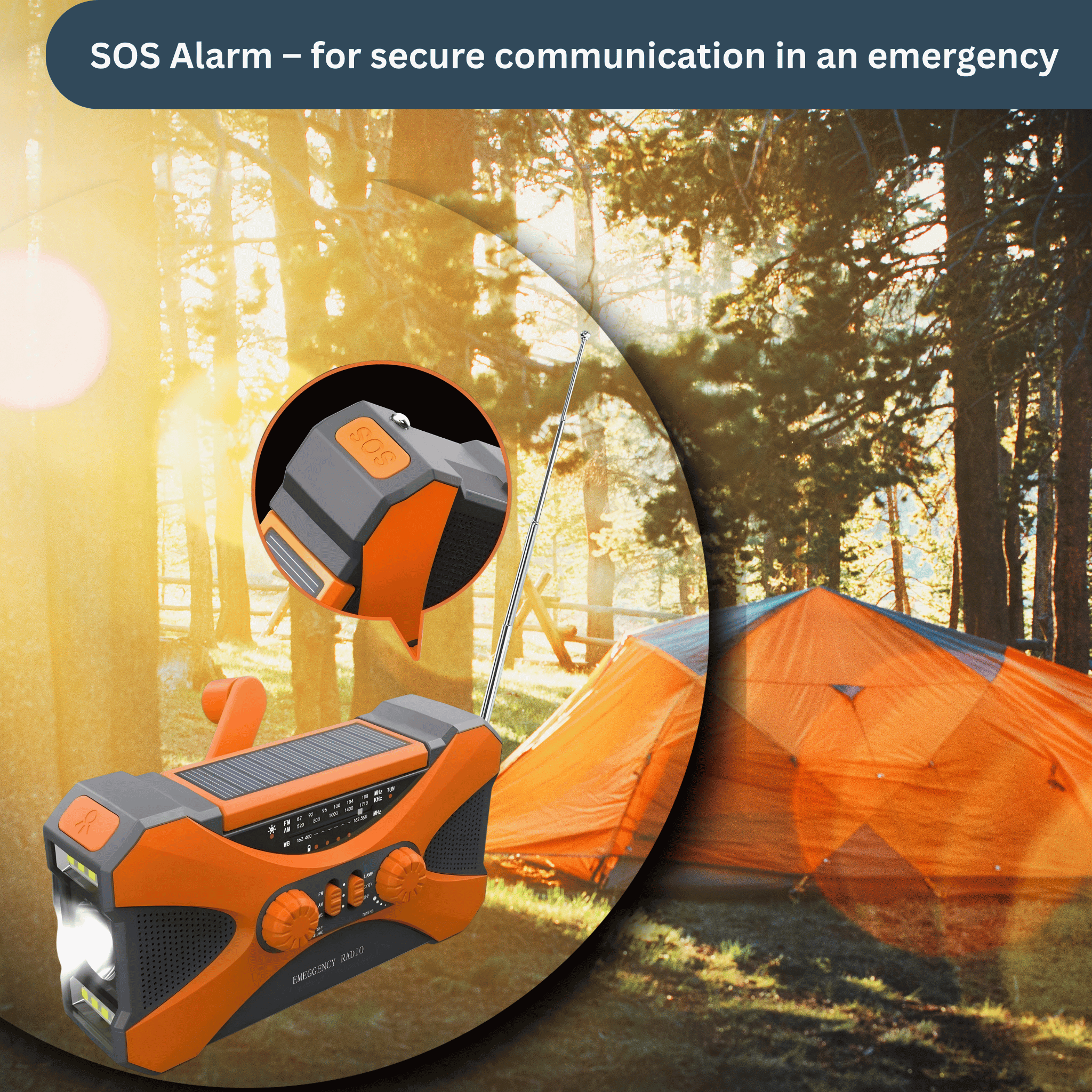 Power Emergency Radio 10,000 mAh – Solar, Hand Crank, LED & SOS