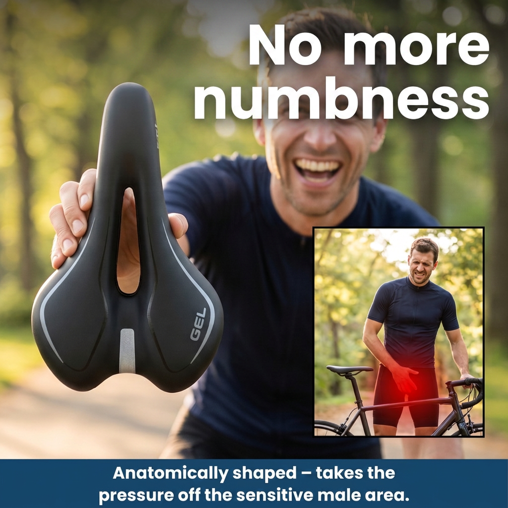 No more numbness – anatomically shaped saddle takes pressure off the sensitive male area