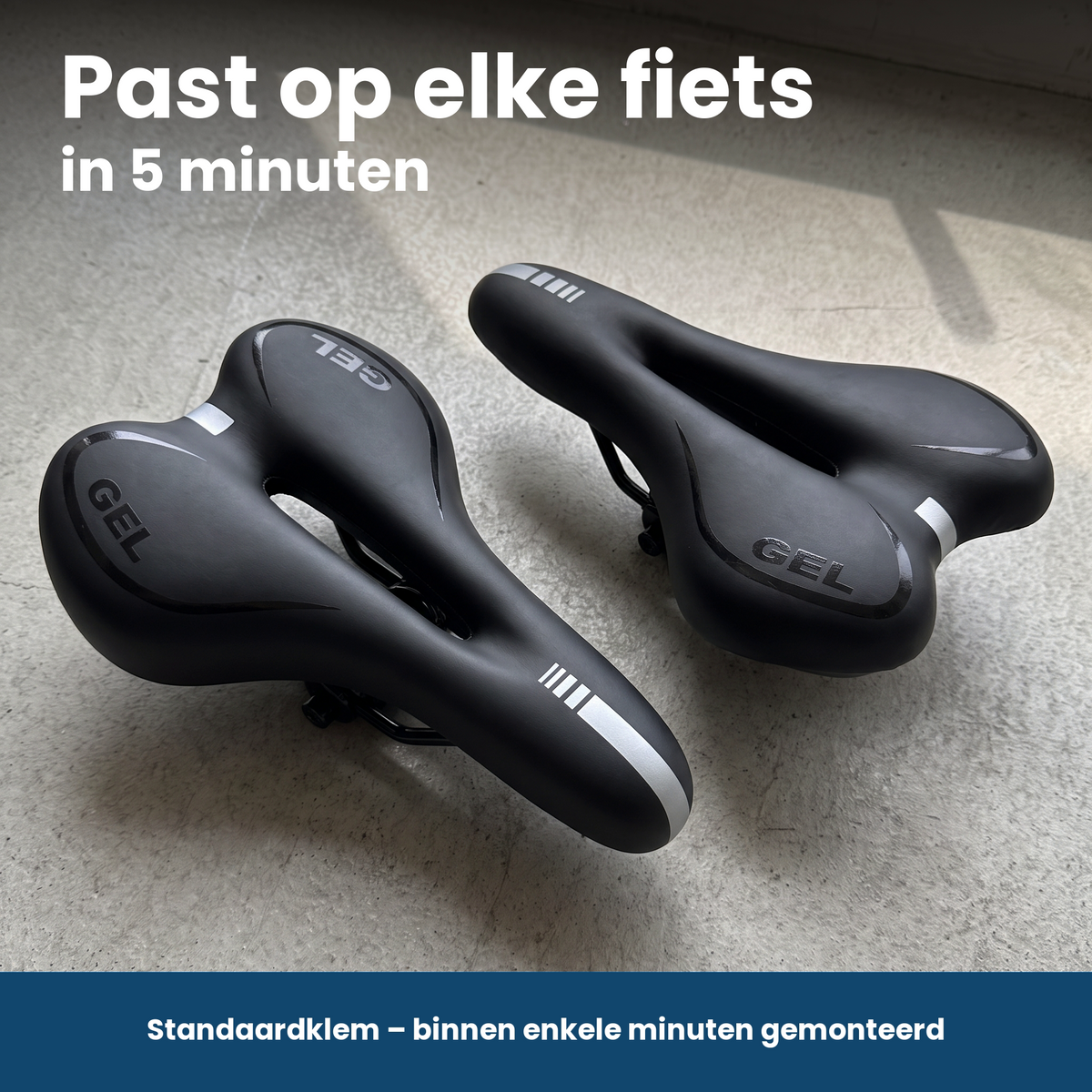 Smal fietszadel zonder vering met standaard railklem