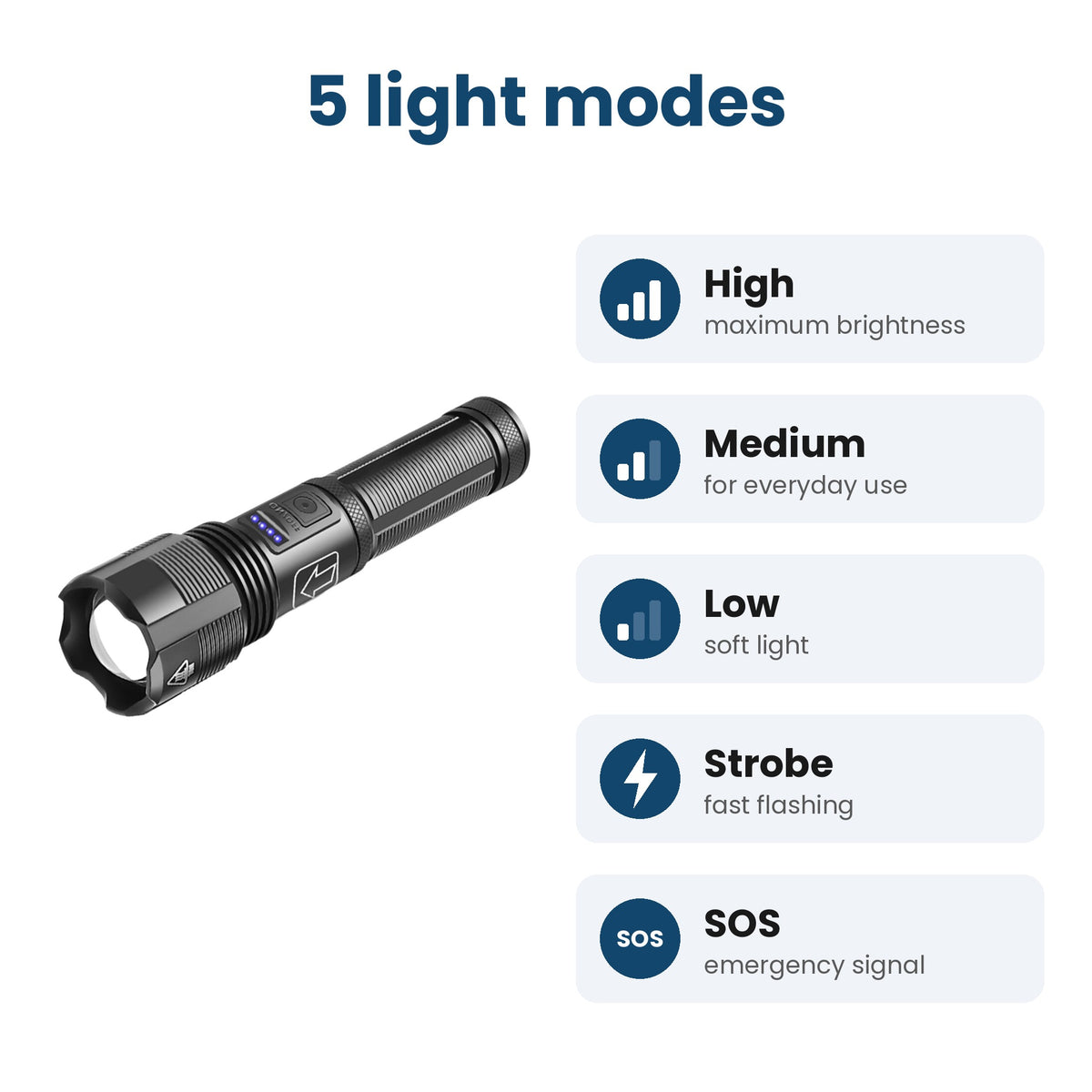 5 light modes of the flashlight
