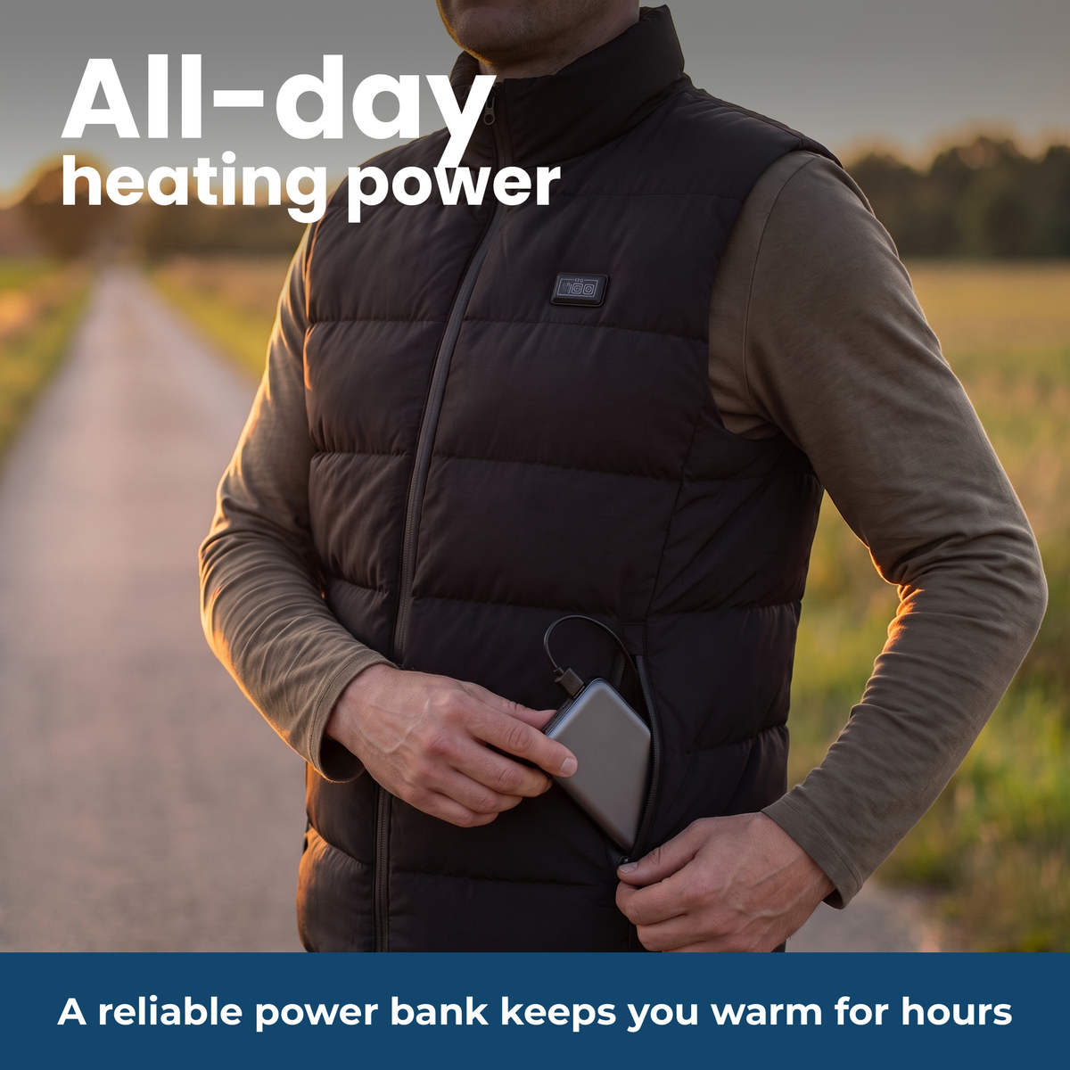 All-day heating power with visible power bank